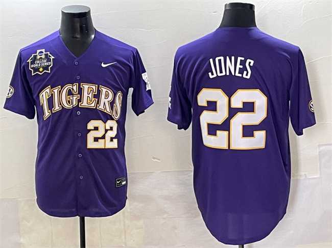 Men's LSU Tigers #22 Jared Jones Purple 2025 World Series & SEC Patch Stitched Baseball Jersey,We sell and wholesale Men's LSU Tigers #22 Jared Jones Purple 2025 World Series & SEC Patch Stitched Baseball Jersey on line form chian!