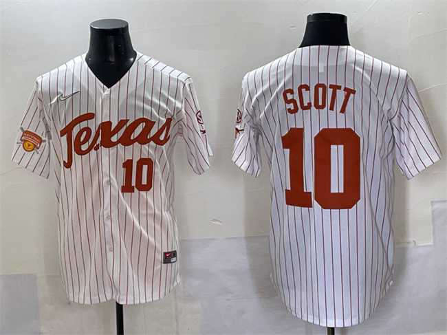 Men's Texas Longhorns #10 Mia Scott White Pinstripe 2025 Softball National Champions & SEC Patch Stitched Jersey,We sell and wholesale Men's Texas Longhorns #10 Mia Scott White Pinstripe 2025 Softball National Champions & SEC Patch Stitched Jersey on line form chian!
