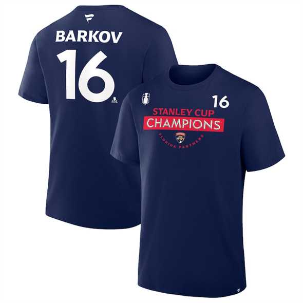 Men's Florida Panthers #16 Aleksander Barkov Navy 2025 Stanley Cup Champions Pro Name & Number T-Shirt,We sell and wholesale Men's Florida Panthers #16 Aleksander Barkov Navy 2025 Stanley Cup Champions Pro Name & Number T-Shirt on line form chian!
