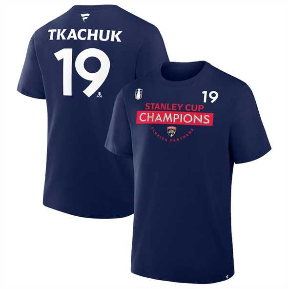 Men's Florida Panthers #19 Matthew Tkachuk Navy 2025 Stanley Cup Champions Pro Name & Number T-Shirt,We sell and wholesale Men's Florida Panthers #19 Matthew Tkachuk Navy 2025 Stanley Cup Champions Pro Name & Number T-Shirt on line form chian!