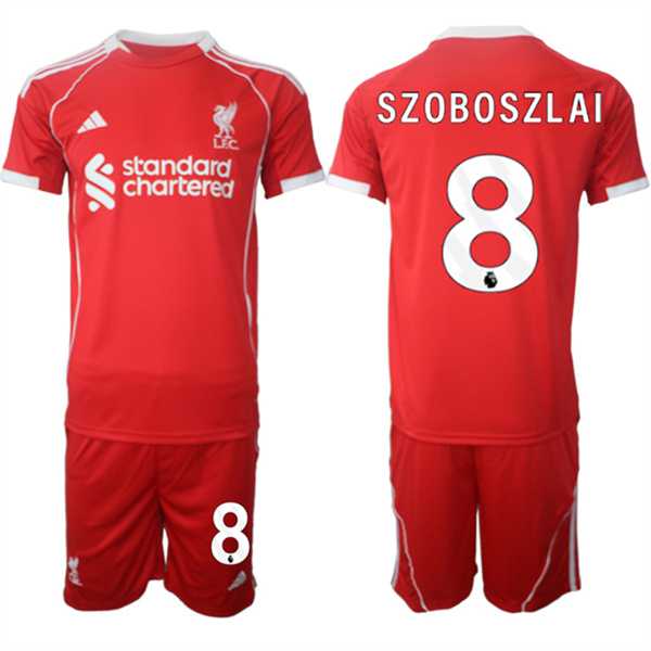 Men's Liverpool #8 Dominik Szoboszlai 2025 Red Home Soccer Jersey Suit,We sell and wholesale Men's Liverpool #8 Dominik Szoboszlai 2025 Red Home Soccer Jersey Suit on line form chian!