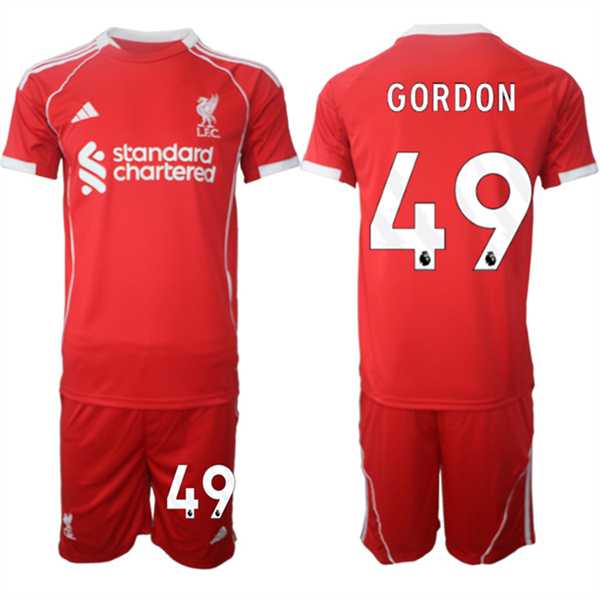 Men's Liverpool #49 Kaide Gordon 2025 Red Home Soccer Jersey Suit,We sell and wholesale Men's Liverpool #49 Kaide Gordon 2025 Red Home Soccer Jersey Suit on line form chian!