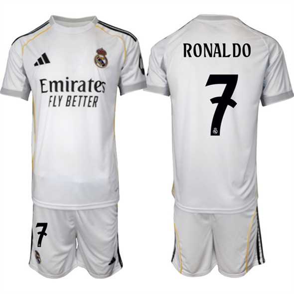 Men's Real Madrid #7 Ronaldo 25-26 White Home Soccer Jersey Suit,We sell and wholesale Men's Real Madrid #7 Ronaldo 25-26 White Home Soccer Jersey Suit on line form chian!