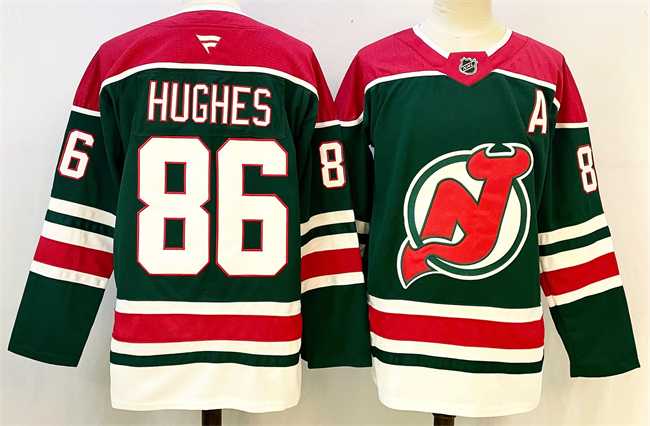 Men's New Jersey Devils #86 Jack Hughes Green Red 2024-25 With A Patch Stitched Hockey Jersey,We sell and wholesale Men's New Jersey Devils #86 Jack Hughes Green Red 2024-25 With A Patch Stitched Hockey Jersey on line form chian!