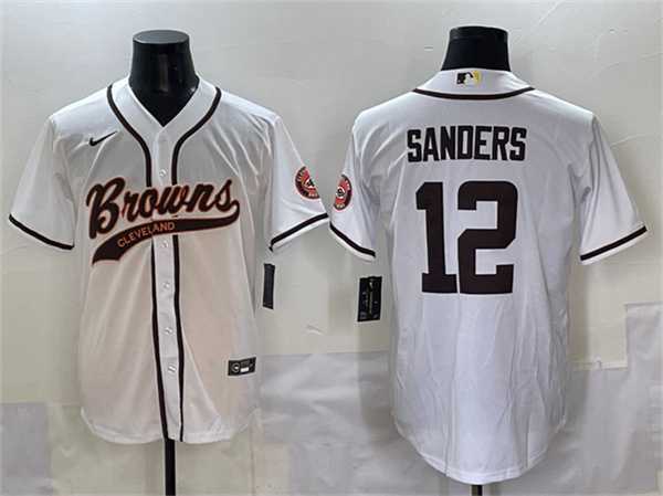 Men's Cleveland Browns #12 Shedeur Sanders White With Patch Cool Base Stitched Baseball Jersey,We sell and wholesale Men's Cleveland Browns #12 Shedeur Sanders White With Patch Cool Base Stitched Baseball Jersey on line form chian!