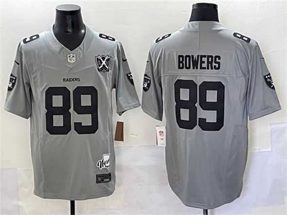 Men's Las Vegas Raiders #89 Brock Bowers Gray 2024 F.U.S.E With Nevada Silver Stat Patch And 65th Anniversary Patch Stitched Football Jersey,We sell and wholesale Men's Las Vegas Raiders #89 Brock Bowers Gray 2024 F.U.S.E With Nevada Silver Stat Patch And 65th Anniversary Patch Stitched Football Jersey on line form chian!