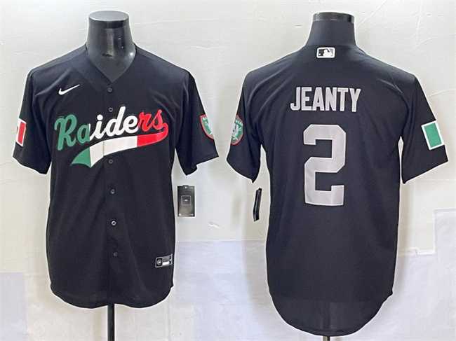 Men's Las Vegas Raiders #2 Ashton Jeanty Black Mexico Cool Base Stitched Baseball Jersey,We sell and wholesale Men's Las Vegas Raiders #2 Ashton Jeanty Black Mexico Cool Base Stitched Baseball Jersey on line form chian!