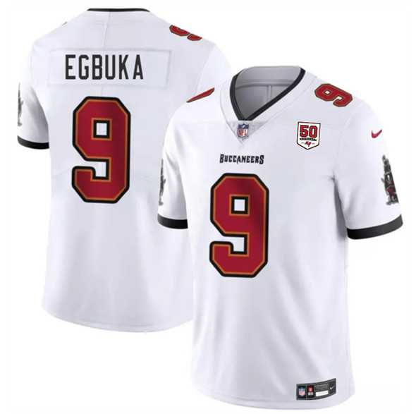 Men & Women & Youth Tampa Bay Buccaneers #9 Emeka Egbuka White 2025 Draft 50th Anniversary Patch Vapor Untouchable Limited Stitched Jersey,We sell and wholesale Men & Women & Youth Tampa Bay Buccaneers #9 Emeka Egbuka White 2025 Draft 50th Anniversary Patch Vapor Untouchable Limited Stitched Jersey on line form chian!