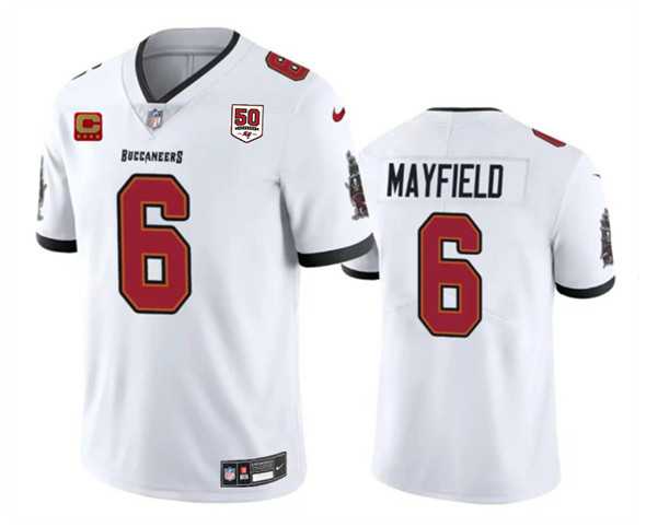 Men & Women & Youth Tampa Bay Buccaneers #6 Baker Mayfield White 2025 50th Anniversary Patch And 4-Star C Patch Vapor Untouchable Limited Stitched Jersey,We sell and wholesale Men & Women & Youth Tampa Bay Buccaneers #6 Baker Mayfield White 2025 50th Anniversary Patch And 4-Star C Patch Vapor Untouchable Limited Stitched Jersey on line form chian!