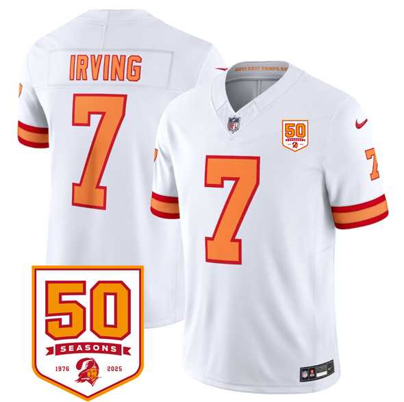 Men & Women & Youth Tampa Bay Buccaneers #7 Bucky Irving White 2025 F.U.S.E. 50th Anniversary Patch Vapor Untouchable Limited Stitched Jersey,We sell and wholesale Men & Women & Youth Tampa Bay Buccaneers #7 Bucky Irving White 2025 F.U.S.E. 50th Anniversary Patch Vapor Untouchable Limited Stitched Jersey on line form chian!