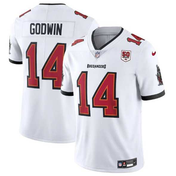 Men & Women & Youth Tampa Bay Buccaneers #14 Chris Godwin White 2025 50th Season patch Vapor Untouchable Limited Stitched Jersey,We sell and wholesale Men & Women & Youth Tampa Bay Buccaneers #14 Chris Godwin White 2025 50th Season patch Vapor Untouchable Limited Stitched Jersey on line form chian!