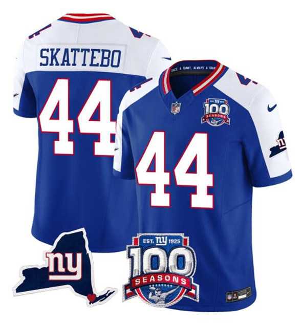 Men's New York Giants #44 Cam Skattebo Royal White 2025 Draft F.U.S.E. 100th Season & State Patch Vapor Limited Stitched Jersey,We sell and wholesale Men's New York Giants #44 Cam Skattebo Royal White 2025 Draft F.U.S.E. 100th Season & State Patch Vapor Limited Stitched Jersey on line form chian!