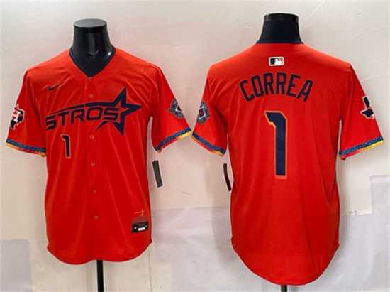 Men's Houston Astros #1 Carlos Correa Orange 2025 City Connect With Texas Patch Limited Stitched Jersey,We sell and wholesale Men's Houston Astros #1 Carlos Correa Orange 2025 City Connect With Texas Patch Limited Stitched Jersey on line form chian!