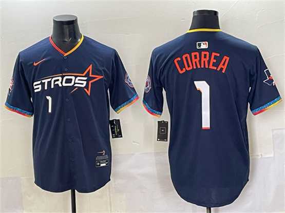 Men's Houston Astros #1 Carlos Correa Navy 2025 City Connect With Texas Patch Limited Stitched Jersey,We sell and wholesale Men's Houston Astros #1 Carlos Correa Navy 2025 City Connect With Texas Patch Limited Stitched Jersey on line form chian!