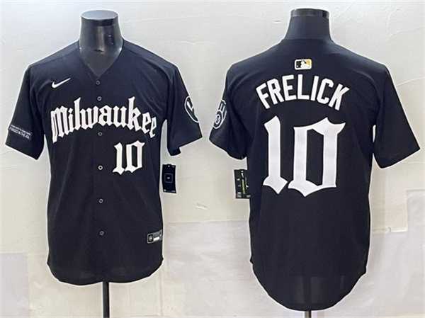 Men's Milwaukee Brewers #10 Sal Frelick Black 'Gothic 414 Shadows Edition' Vapor Premier Limited Stitched Jersey,We sell and wholesale Men's Milwaukee Brewers #10 Sal Frelick Black 'Gothic 414 Shadows Edition' Vapor Premier Limited Stitched Jersey on line form chian!