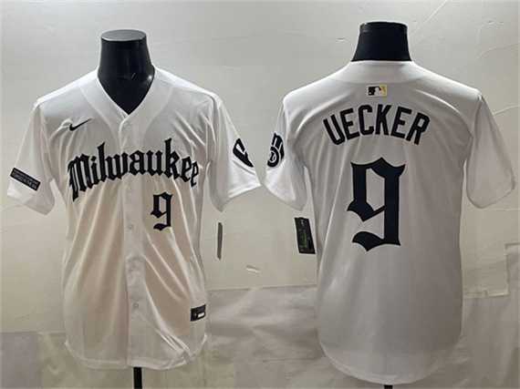 Men's Milwaukee Brewers #9 Bob Uecker White 'Gothic 414 Shadows Edition' Vapor Premier Limited Stitched Jersey,We sell and wholesale Men's Milwaukee Brewers #9 Bob Uecker White 'Gothic 414 Shadows Edition' Vapor Premier Limited Stitched Jersey on line form chian!