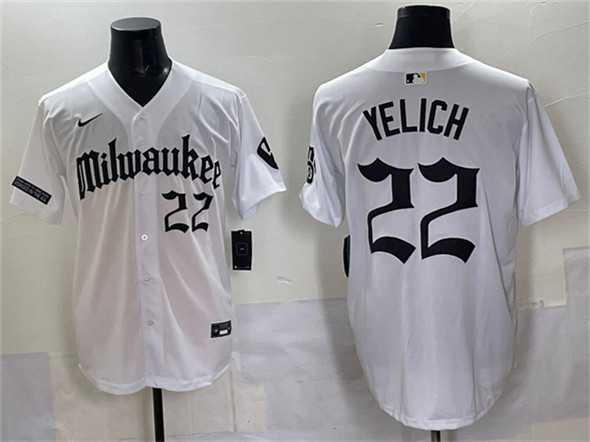 Men's Milwaukee Brewers #22 Christian Yelich White 'Gothic 414 Shadows Edition' Vapor Premier Limited Stitched Jersey,We sell and wholesale Men's Milwaukee Brewers #22 Christian Yelich White 'Gothic 414 Shadows Edition' Vapor Premier Limited Stitched Jersey on line form chian!