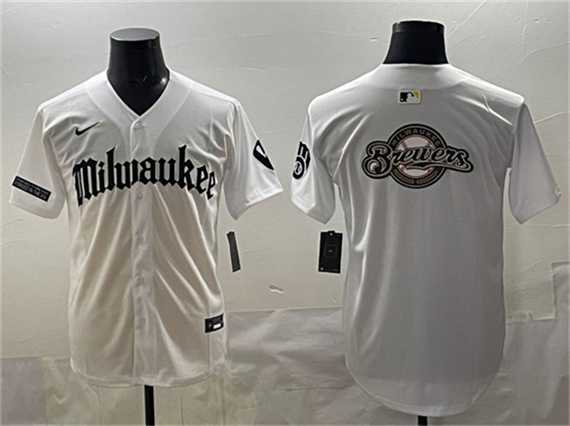 Men's Milwaukee Brewers Team Big Logo White 'Gothic 414 Shadows Edition' Vapor Premier Limited Stitched Jersey,We sell and wholesale Men's Milwaukee Brewers Team Big Logo White 'Gothic 414 Shadows Edition' Vapor Premier Limited Stitched Jersey on line form chian!