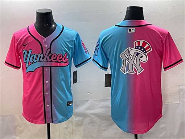Men's New York Yankees Team Big Logo Pink Blue Limited Stitched Jersey,We sell and wholesale Men's New York Yankees Team Big Logo Pink Blue Limited Stitched Jersey on line form chian!