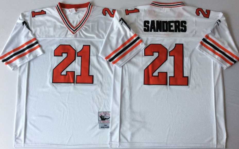 Men's Atlanta Falcons #21 Deion Sanders White 1989 Throwback Stitched Football Jersey,We sell and wholesale Men's Atlanta Falcons #21 Deion Sanders White 1989 Throwback Stitched Football Jersey on line form chian!
