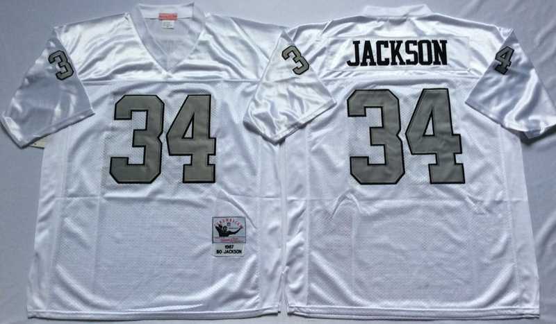 Men's Raiders #34 Bo Jackson White Silver Throwback Stitched Football Jersey,We sell and wholesale Men's Raiders #34 Bo Jackson White Silver Throwback Stitched Football Jersey on line form chian!