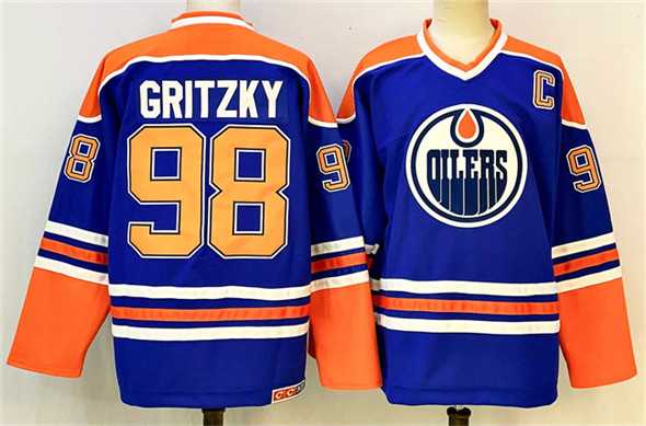 Men's Edmonton Oilers #98 Wayne Gretzky Royal 2025 With C Patch Stitched Hockey Jersey,We sell and wholesale Men's Edmonton Oilers #98 Wayne Gretzky Royal 2025 With C Patch Stitched Hockey Jersey on line form chian!