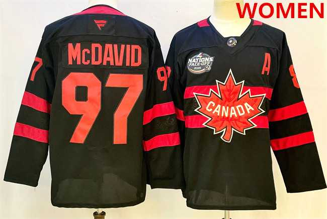Women's Canada #97 Connor McDavid Black 2025 4 Nations Face-Off Premium With A Patch Stitched Jersey,We sell and wholesale Women's Canada #97 Connor McDavid Black 2025 4 Nations Face-Off Premium With A Patch Stitched Jersey on line form chian!