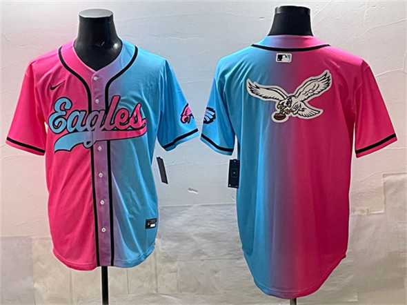 Men's Philadelphia Eagles Team Big Logo Pink Blue Limited Stitched Baseball Jersey,We sell and wholesale Men's Philadelphia Eagles Team Big Logo Pink Blue Limited Stitched Baseball Jersey on line form chian!