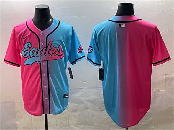 Men's Philadelphia Eagles Blank Pink Blue Limited Stitched Baseball Jersey,We sell and wholesale Men's Philadelphia Eagles Blank Pink Blue Limited Stitched Baseball Jersey on line form chian!