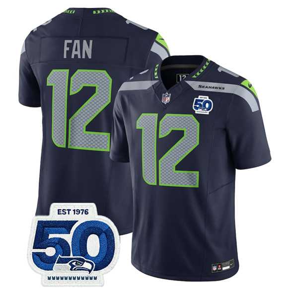 Men & Women & Youth Seattle Seahawks #12 Fan Navy 2025 F.U.S.E. 50th Anniversary Patch Vapor Limited Stitched Jersey,We sell and wholesale Men & Women & Youth Seattle Seahawks #12 Fan Navy 2025 F.U.S.E. 50th Anniversary Patch Vapor Limited Stitched Jersey on line form chian!