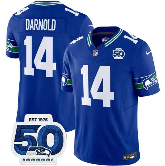 Men's Seattle Seahawks #14 Sam Darnold Royal 2025 F.U.S.E 50th Anniversary Patch Throwback Vapor Limited Stitched Jersey,We sell and wholesale Men's Seattle Seahawks #14 Sam Darnold Royal 2025 F.U.S.E 50th Anniversary Patch Throwback Vapor Limited Stitched Jersey on line form chian!
