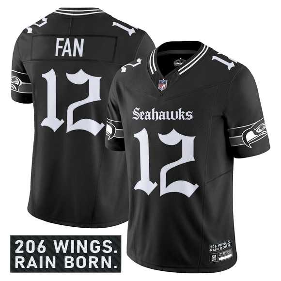 Men & Women & Youth Seattle Seahawks #12 Fan Black 2025 F.U.S.E. 'Gothic Rain City Shadows Edition' Vapor Limited Stitched Jersey,We sell and wholesale Men & Women & Youth Seattle Seahawks #12 Fan Black 2025 F.U.S.E. 'Gothic Rain City Shadows Edition' Vapor Limited Stitched Jersey on line form chian!