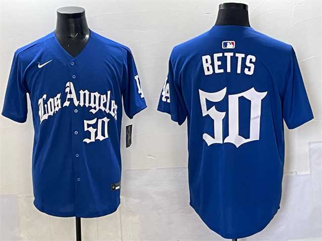 Men's Los Angeles Dodgers #50 Mookie Betts Blue 2025 LA Gothic Style With Fernando Patch Vapor Premier Limited Stitched Jersey,We sell and wholesale Men's Los Angeles Dodgers #50 Mookie Betts Blue 2025 LA Gothic Style With Fernando Patch Vapor Premier Limited Stitched Jersey on line form chian!