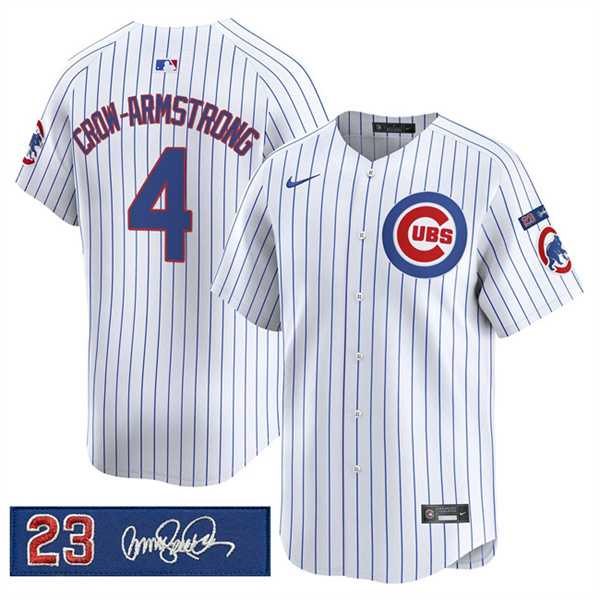 Men's Chicago Cubs #4 Pete Crow-Armstrong White Pinstripe 'Ryne Sandberg Tribute' Vapor Limited V3 Stitched Jersey Dzhi,We sell and wholesale Men's Chicago Cubs #4 Pete Crow-Armstrong White Pinstripe 'Ryne Sandberg Tribute' Vapor Limited V3 Stitched Jersey Dzhi on line form chian!