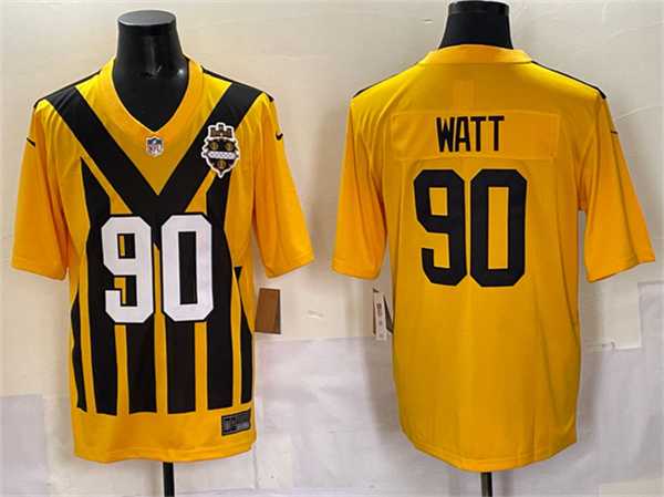 Men's Pittsburgh Steelers #90 T.J. Watt Gold 1933 Throwback Alternate Stitched Game Jersey,We sell and wholesale Men's Pittsburgh Steelers #90 T.J. Watt Gold 1933 Throwback Alternate Stitched Game Jersey on line form chian!