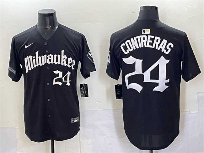 Men's Milwaukee Brewers #24 William Contreras Black 'Gothic 414 Shadows Edition' Vapor Premier Limited Stitched Jersey,We sell and wholesale Men's Milwaukee Brewers #24 William Contreras Black 'Gothic 414 Shadows Edition' Vapor Premier Limited Stitched Jersey on line form chian!