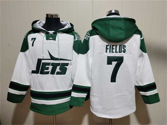 Men's New York Jets #7 Justin Fields White Ageless Must-Have Lace-Up Pullover Hoodie,We sell and wholesale Men's New York Jets #7 Justin Fields White Ageless Must-Have Lace-Up Pullover Hoodie on line form chian!