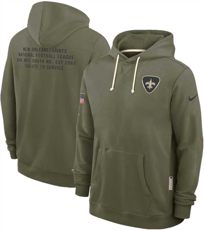 Men's New Orleans Saints Olive 2025 Salute to Service Pullover Hoodie,We sell and wholesale Men's New Orleans Saints Olive 2025 Salute to Service Pullover Hoodie on line form chian!