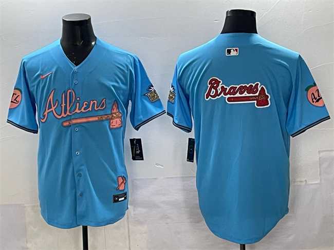 Men's Atlanta Braves Team Big Logo Blue 2024 Atliens & Peach With Outkast Patch Vapor Limited Stitched Jersey,We sell and wholesale Men's Atlanta Braves Team Big Logo Blue 2024 Atliens & Peach With Outkast Patch Vapor Limited Stitched Jersey on line form chian!