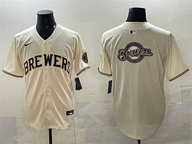Men's Milwaukee Brewers Team Big Logo Cream Home Limited Stitched Jersey,We sell and wholesale Men's Milwaukee Brewers Team Big Logo Cream Home Limited Stitched Jersey on line form chian!