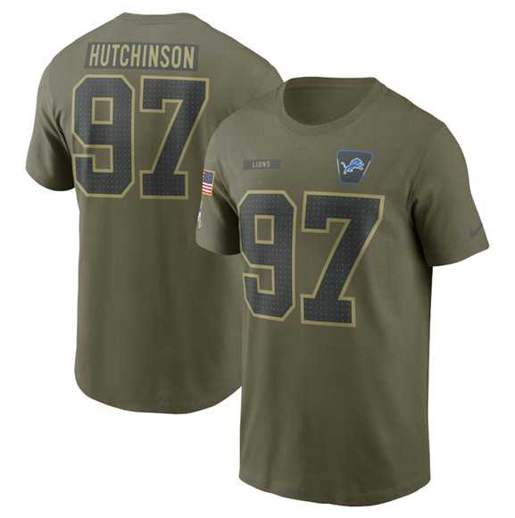 Men's Detroit Lions #97 Aidan Hutchinson Olive 2025 Salute to Service Name & Number T-Shirt,We sell and wholesale Men's Detroit Lions #97 Aidan Hutchinson Olive 2025 Salute to Service Name & Number T-Shirt on line form chian!