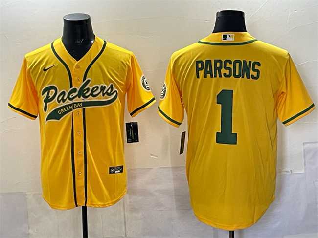 Men's Green Bay Packers #1 Micah Parsons Gold Cool Base Stitched Baseball Jersey,We sell and wholesale Men's Green Bay Packers #1 Micah Parsons Gold Cool Base Stitched Baseball Jersey on line form chian!