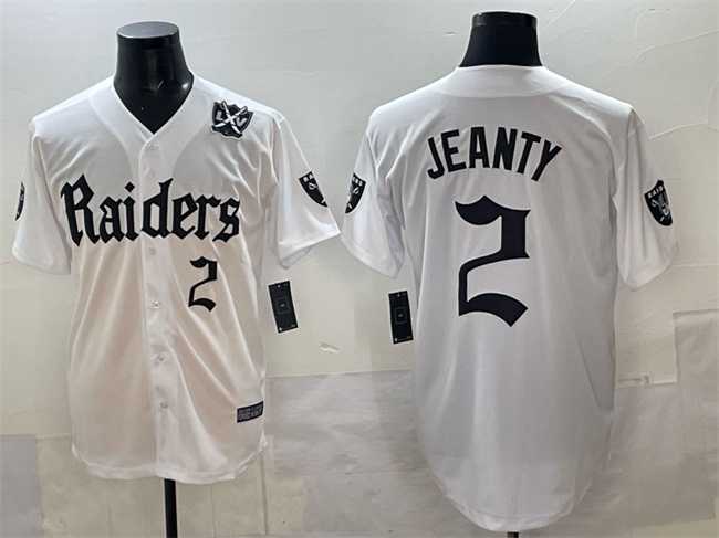 Men's Las Vegas Raiders #2 Ashton Jeanty White 'Gothic Sin City Shadows Edition' With 65th Anniversary Patch Vapor Limited Stitched Baseball Jersey,We sell and wholesale Men's Las Vegas Raiders #2 Ashton Jeanty White 'Gothic Sin City Shadows Edition' With 65th Anniversary Patch Vapor Limited Stitched Baseball Jersey on line form chian!