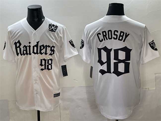 Men's Las Vegas Raiders #98 Maxx Crosby White 'Gothic Sin City Shadows Edition' With 65th Anniversary Patch Vapor Limited Stitched Baseball Jersey,We sell and wholesale Men's Las Vegas Raiders #98 Maxx Crosby White 'Gothic Sin City Shadows Edition' With 65th Anniversary Patch Vapor Limited Stitched Baseball Jersey on line form chian!