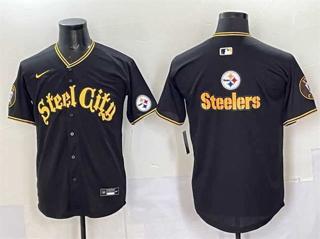 Men's Pittsburgh Steelers Team Big Logo Black 412 Patch Vapor Premier Limited Stitched Baseball Jersey,We sell and wholesale Men's Pittsburgh Steelers Team Big Logo Black 412 Patch Vapor Premier Limited Stitched Baseball Jersey on line form chian!