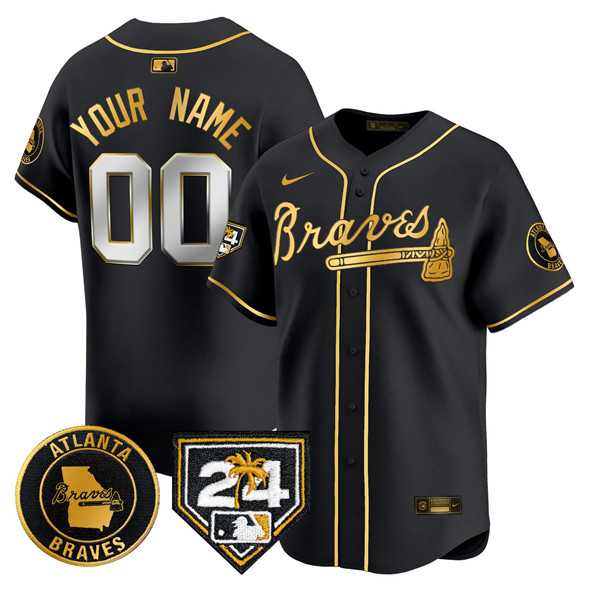 Men's Atlanta Braves Customized Black Gold 2024 Spring Training Patch Limited Stitched Baseball Jersey,We sell and wholesale Men's Atlanta Braves Customized Black Gold 2024 Spring Training Patch Limited Stitched Baseball Jersey on line form chian!