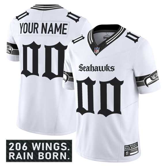 Men's Seattle Seahawks Active Player Custom White 2025 F.U.S.E. 'Gothic Rain City Shadows Edition' Vapor Limited Stitched Jersey,We sell and wholesale Men's Seattle Seahawks Active Player Custom White 2025 F.U.S.E. 'Gothic Rain City Shadows Edition' Vapor Limited Stitched Jersey on line form chian!