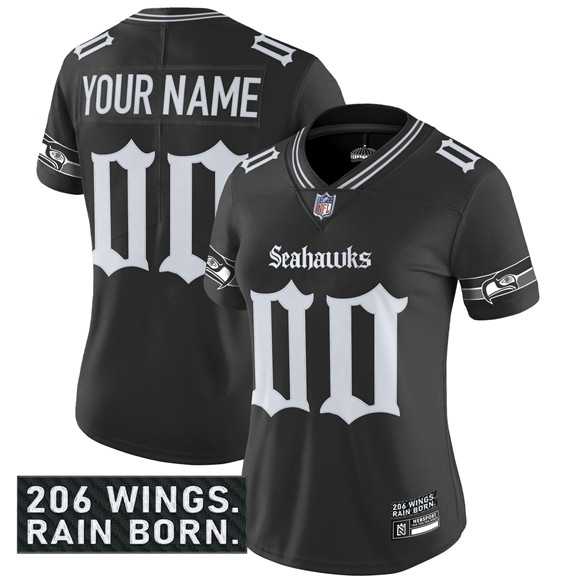Women's Seattle Seahawks Active Player Custom Black 2025 F.U.S.E. 'Gothic Rain City Shadows Edition' Vapor Untouchable Limited Football Stitched Jersey,We sell and wholesale Women's Seattle Seahawks Active Player Custom Black 2025 F.U.S.E. 'Gothic Rain City Shadows Edition' Vapor Untouchable Limited Football Stitched Jersey on line form chian!