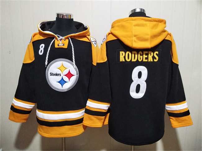 Men's Pittsburgh Steelers #8 Aaron Rodgers Black Ageless Must-Have Lace-Up Pullover Hoodie,We sell and wholesale Men's Pittsburgh Steelers #8 Aaron Rodgers Black Ageless Must-Have Lace-Up Pullover Hoodie on line form chian!
