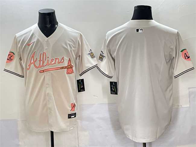 Men's Atlanta Braves Blank Cream 2024 Atliens & Peach With Outkast Patch Vapor Limited Stitched Jersey,We sell and wholesale Men's Atlanta Braves Blank Cream 2024 Atliens & Peach With Outkast Patch Vapor Limited Stitched Jersey on line form chian!